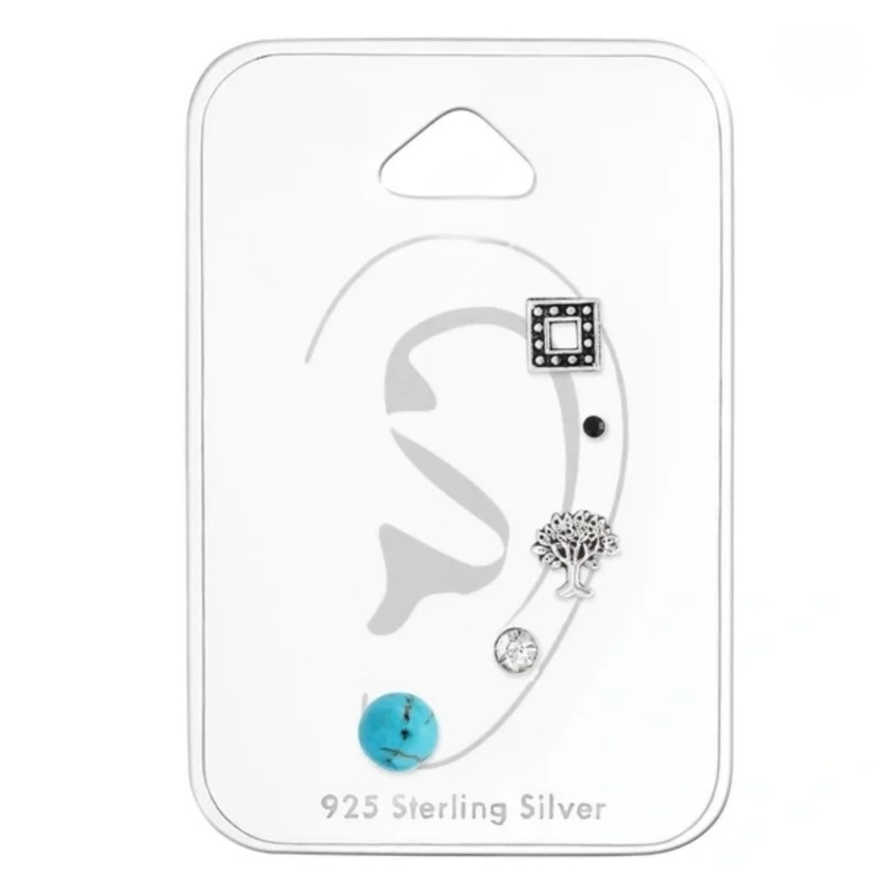 Sterling Silver Turquoise Tree Leaf Stud Earrings Set – NWT – Last One